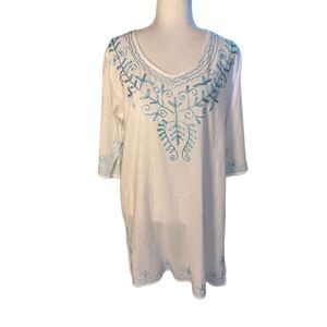 Beach by Exist white cotton  swim coverup with aqua embroidery -M